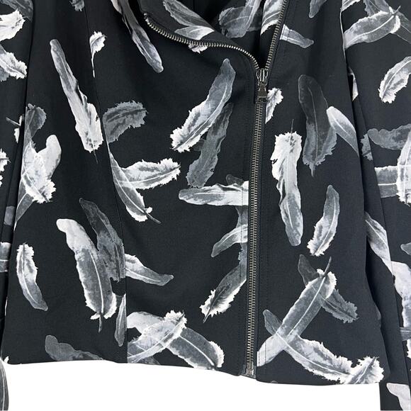 Express Black Feather Print Moto Jacket - Picture 3 of 7